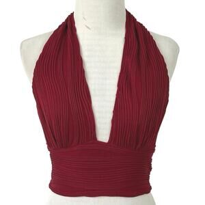 Red Halter Crop Top Backless Ruched Y2K Party Women Small NWT